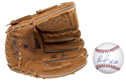 Nolan Ryan Autographed 7th No Hitter Commemorative Glove and Baseball (Ryan Hologram)